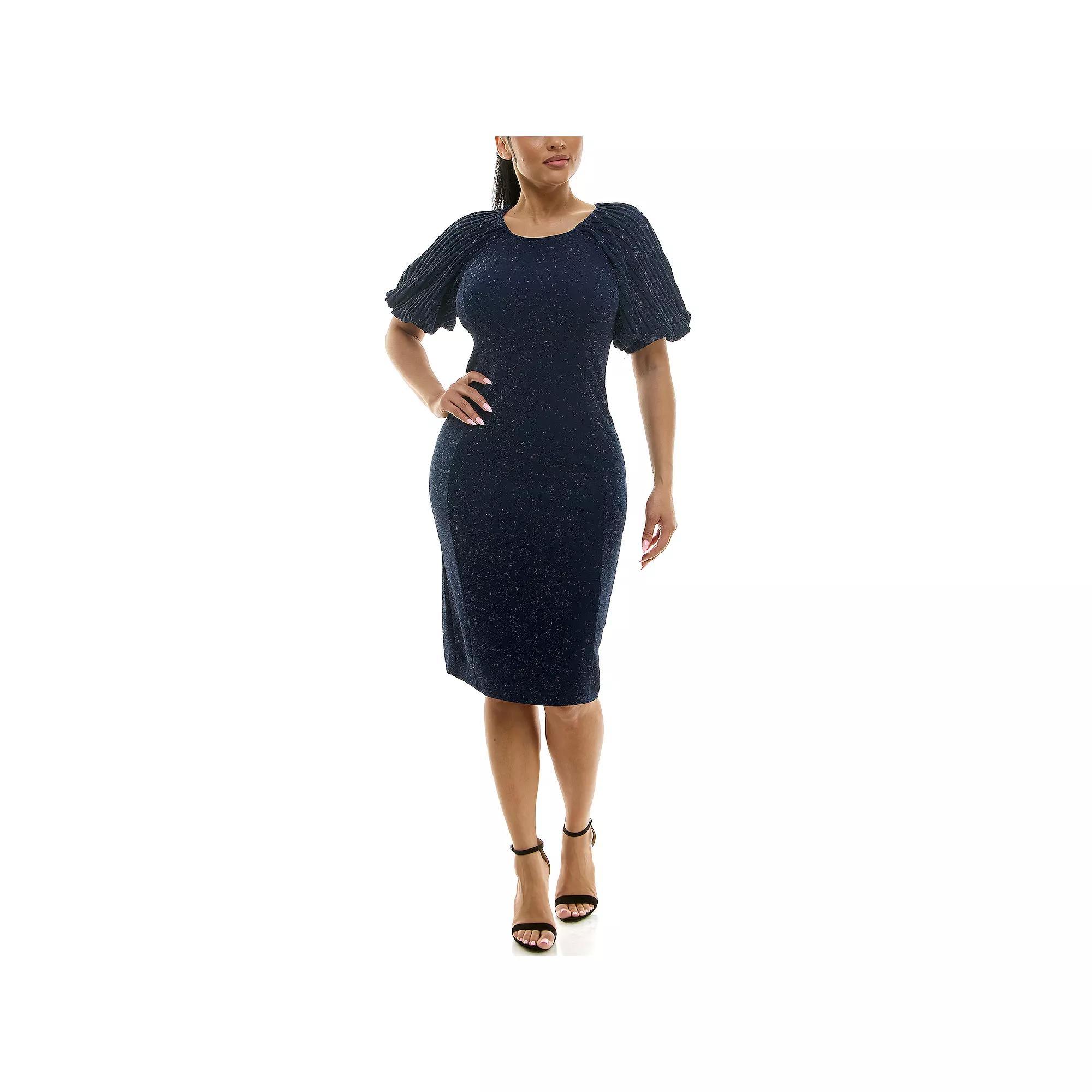 Women's Nina Leonard Puff Sleeve Sheath Dress, Size: Large, Blue Product Image