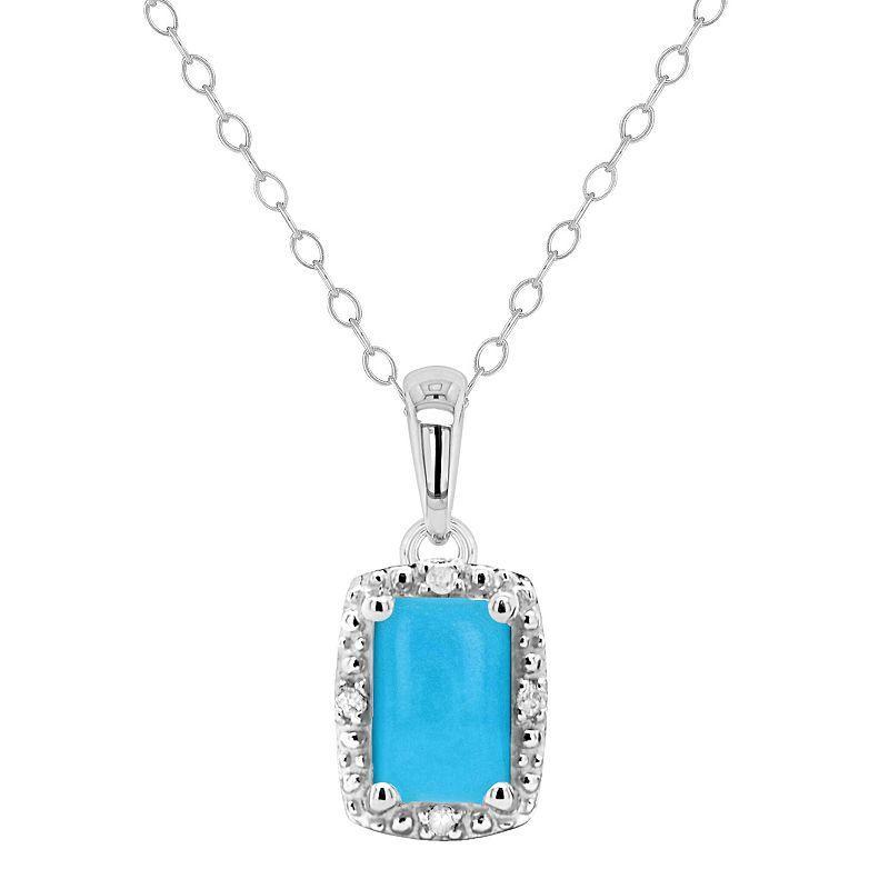 Celebration Gems Sterling Silver Emerald Cut Stabilized Turquoise & Diamond Accent Pendant Necklace, Womens Product Image