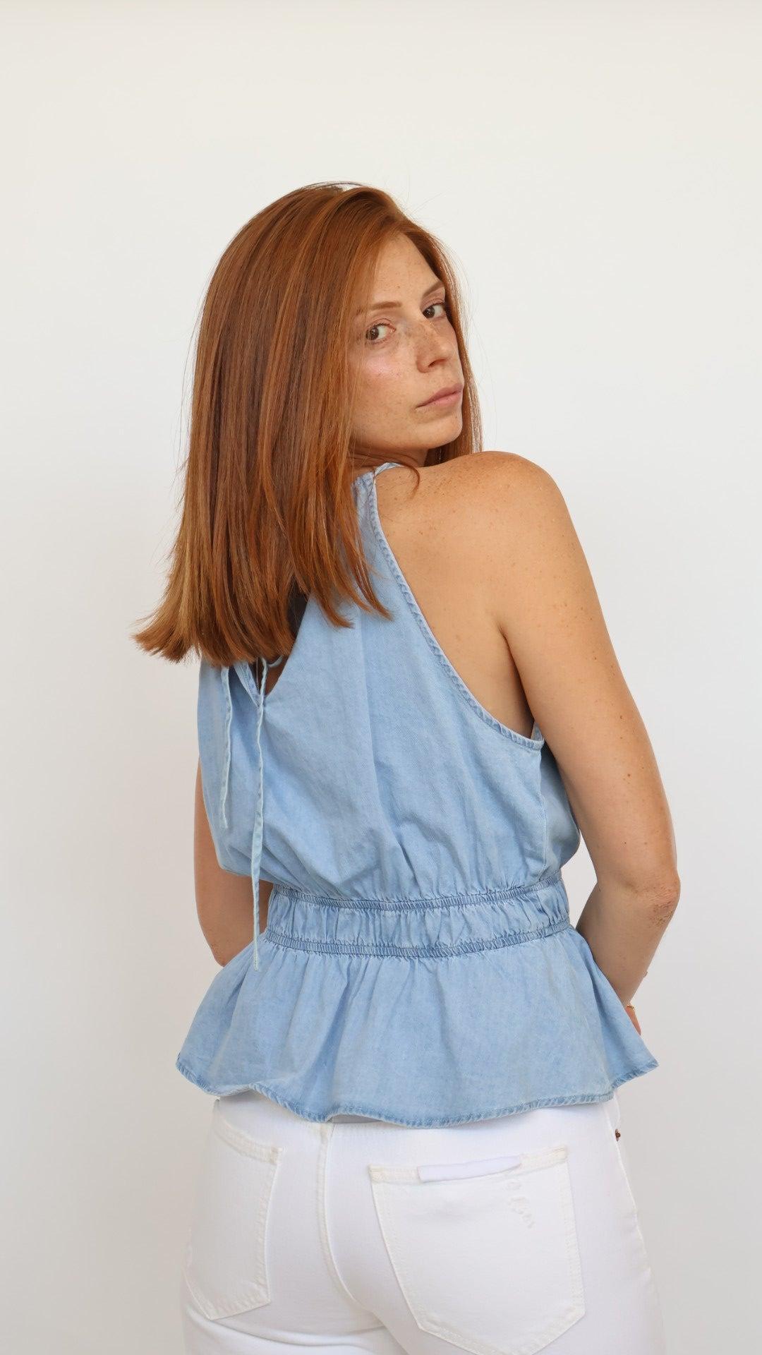 Chic Peplum Chambray Tank Product Image