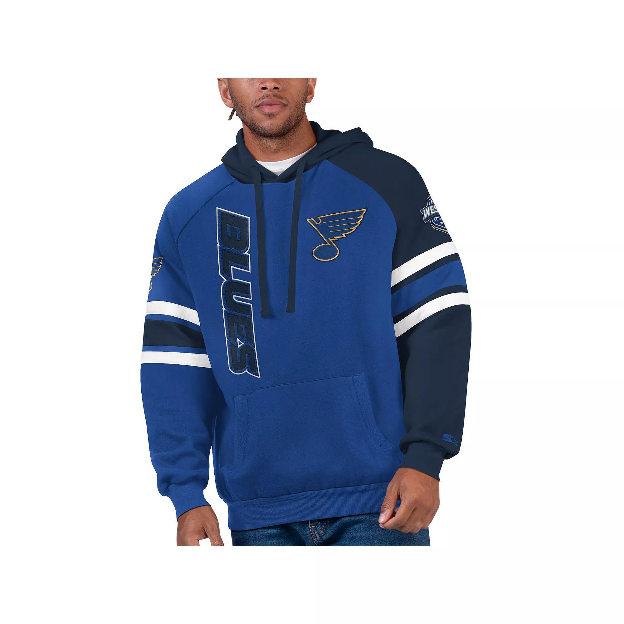 Men's Starter Blue/Navy St. Louis Blues Gauntlet Raglan Pullover Hoodie, Size: Medium Product Image