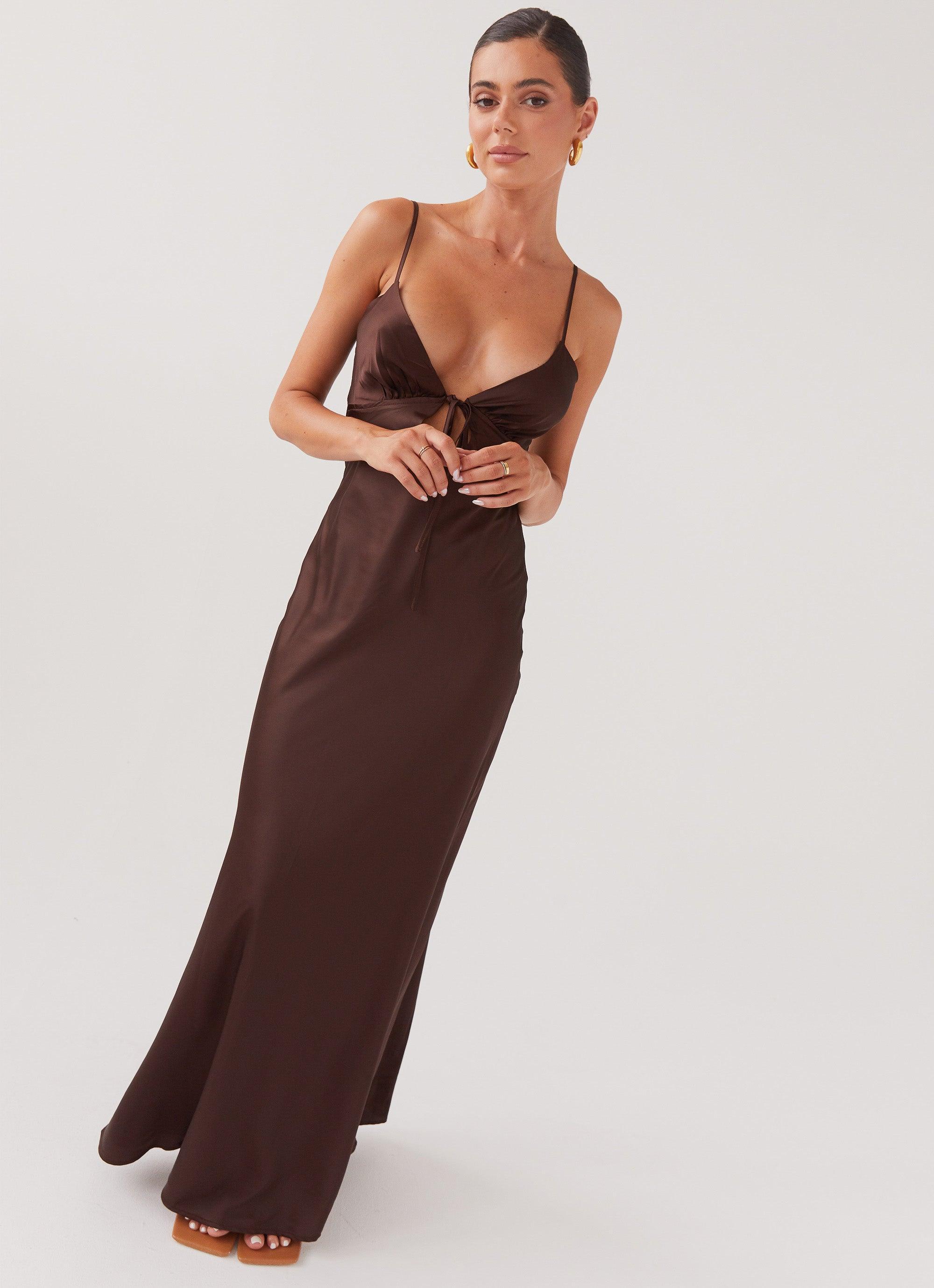 Flora Satin Maxi Dress - Chocolate Product Image