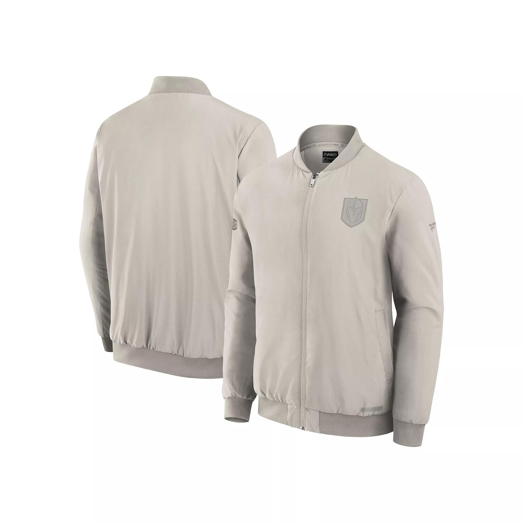 Men's Fanatics Cream Vegas Golden Knights Authentic Pro Road Full-Zip Bomber Jacket,  Product Image