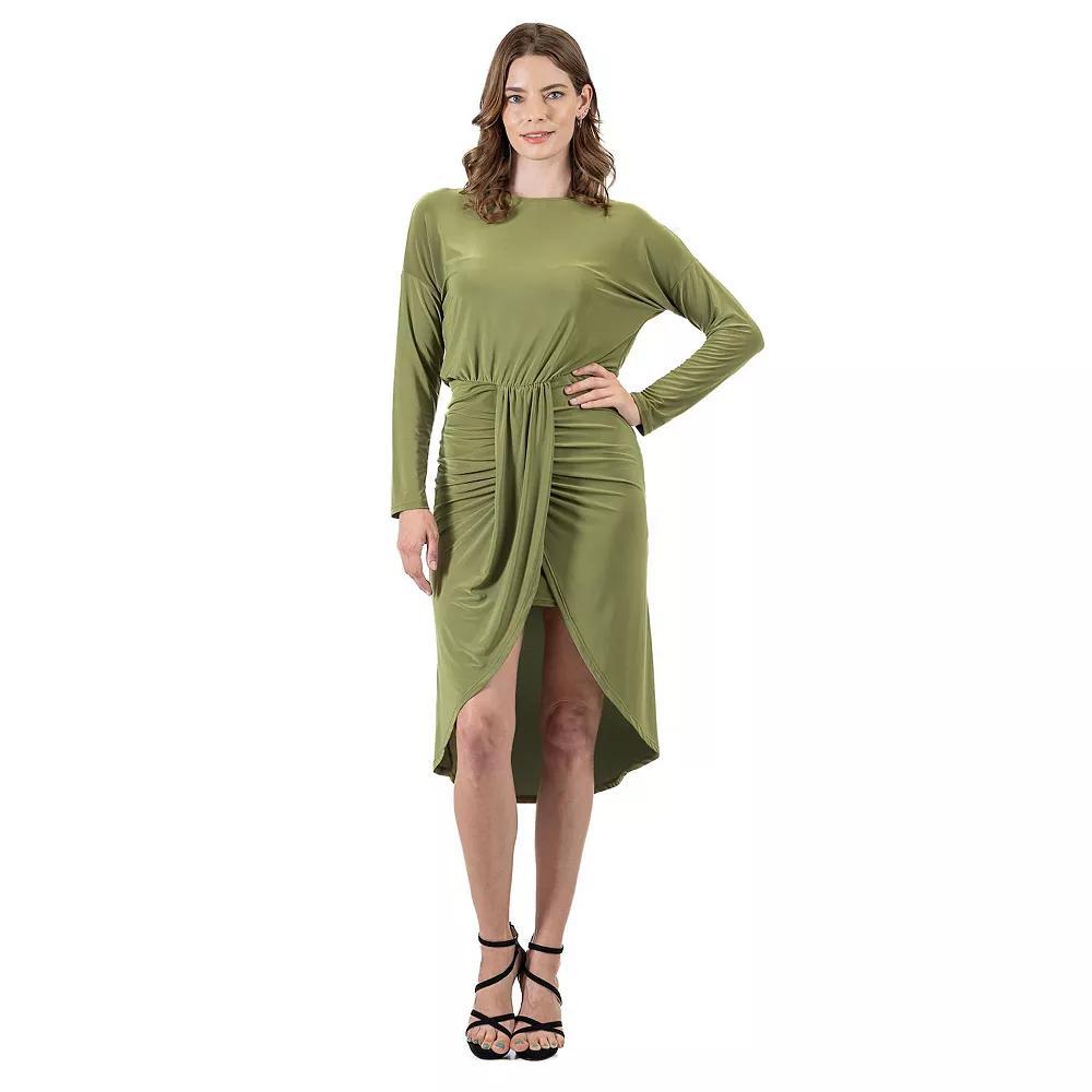 Women's 24Seven Comfort Apparel Long Sleeve Dressy Tulip Skirt Knee Length Dress,  Product Image