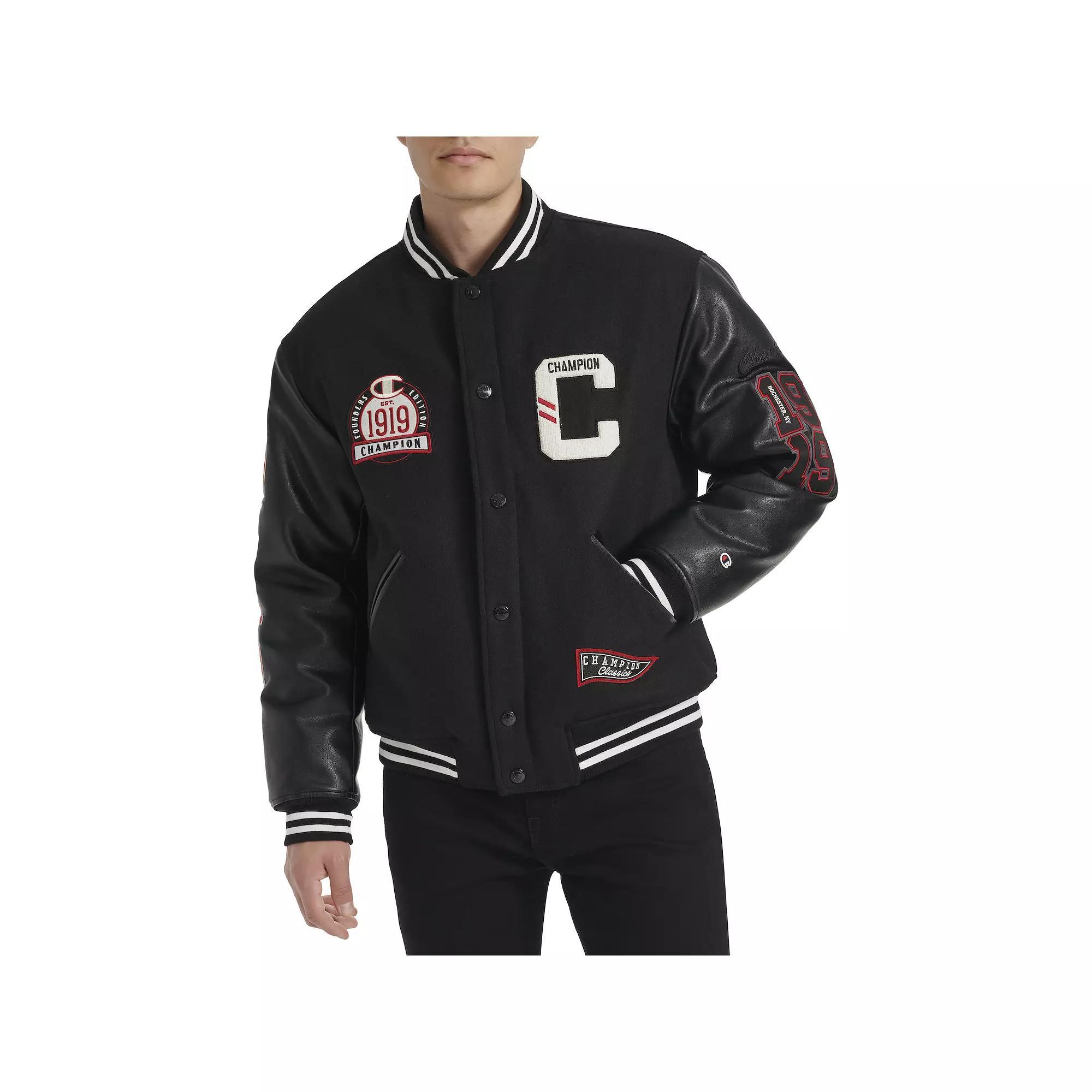 Men's Champion® Letterman Varsity Bomber Jacket with Patches, Size: XL, Red Product Image