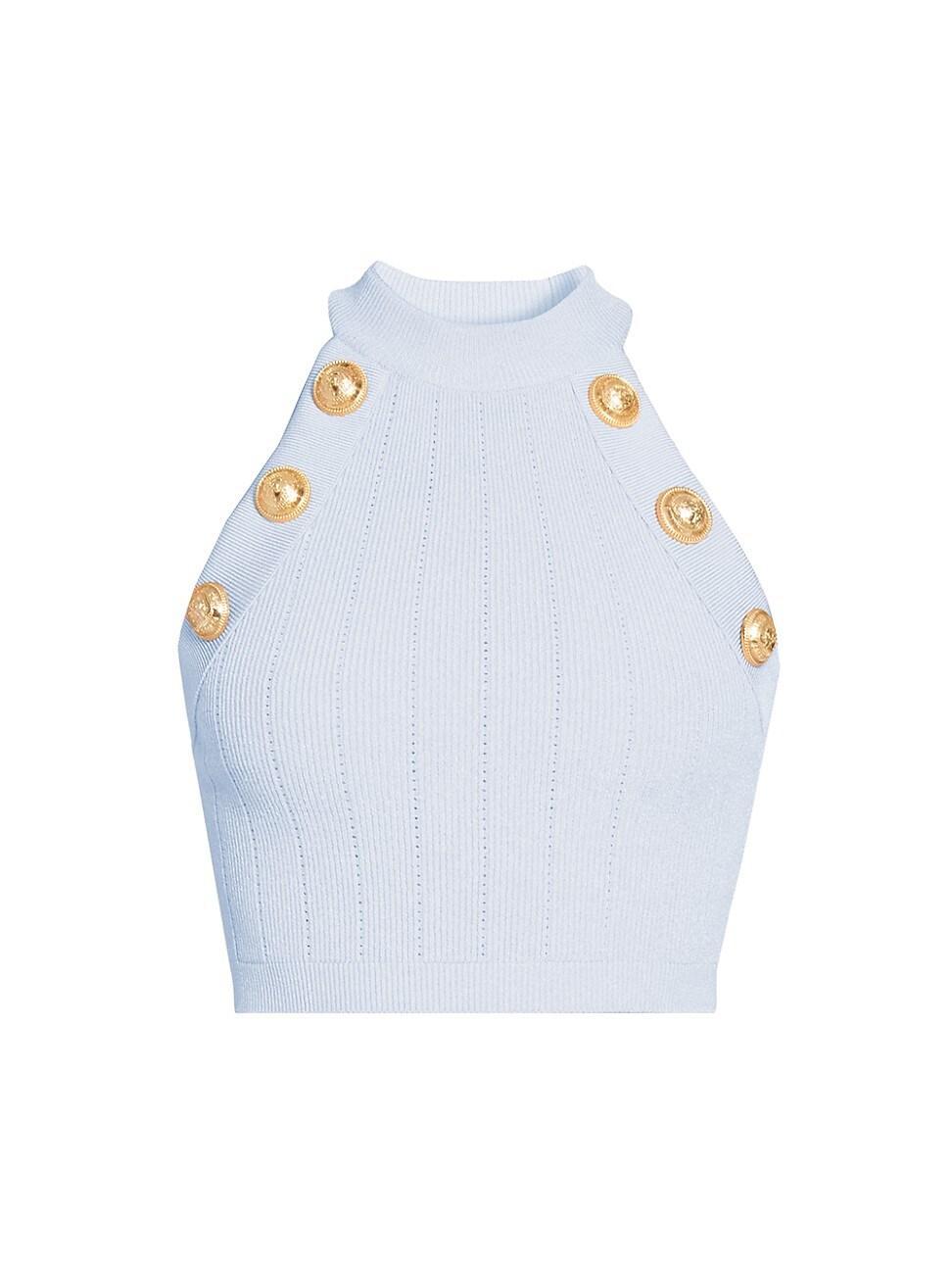 Womens Button-Embellished Knit Crop Top Product Image