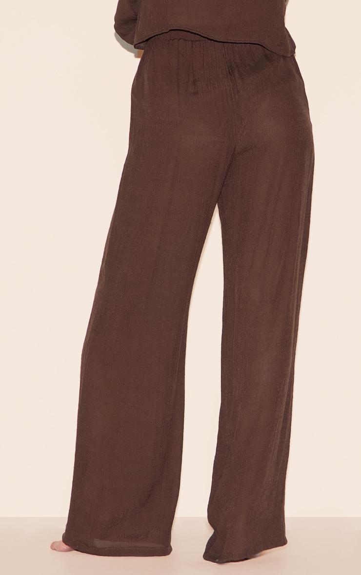 Brown Wide Leg Linen Look Beach Pants Product Image
