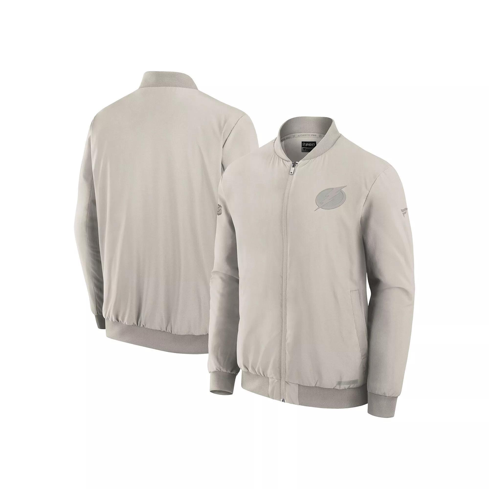 Men's Fanatics Cream Vegas Golden Knights Authentic Pro Road Full-Zip Bomber Jacket,  Product Image