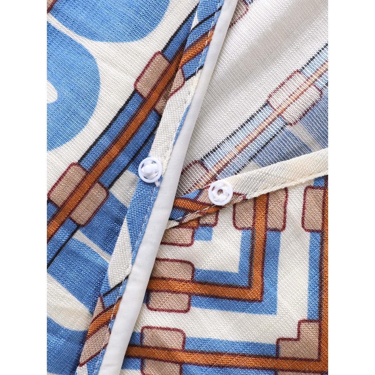 Plus Size Stripe Geometric Print Slit Maxi Dress Aegean Women Overlap Collar Sleeveless Curvy BloomChic 28/5X Product Image