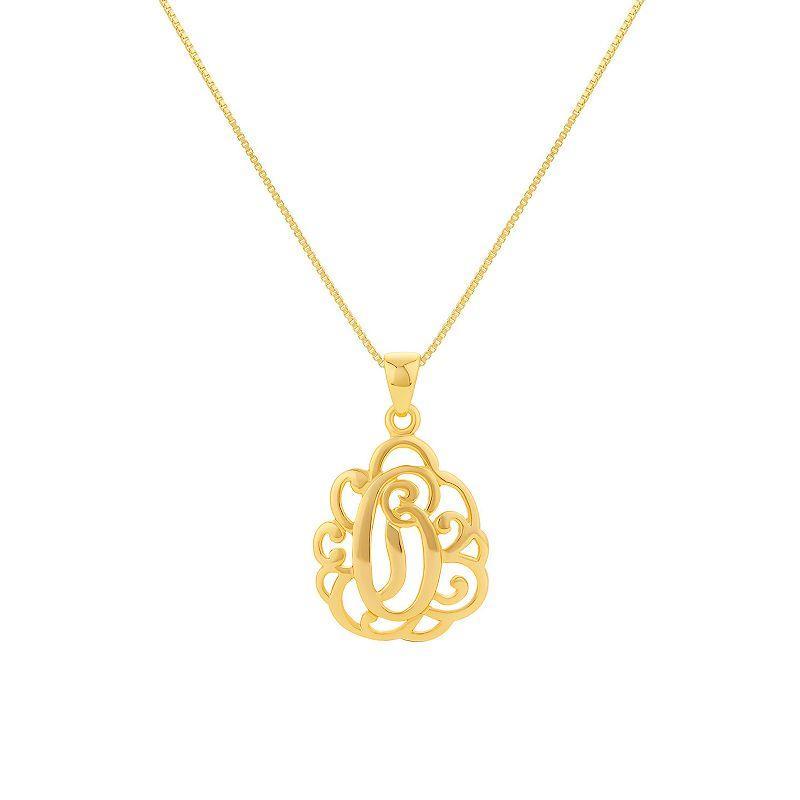 PRIMROSE Sterling Silver Monogram Initial Pendant Necklace, Womens Gold Tone E Product Image