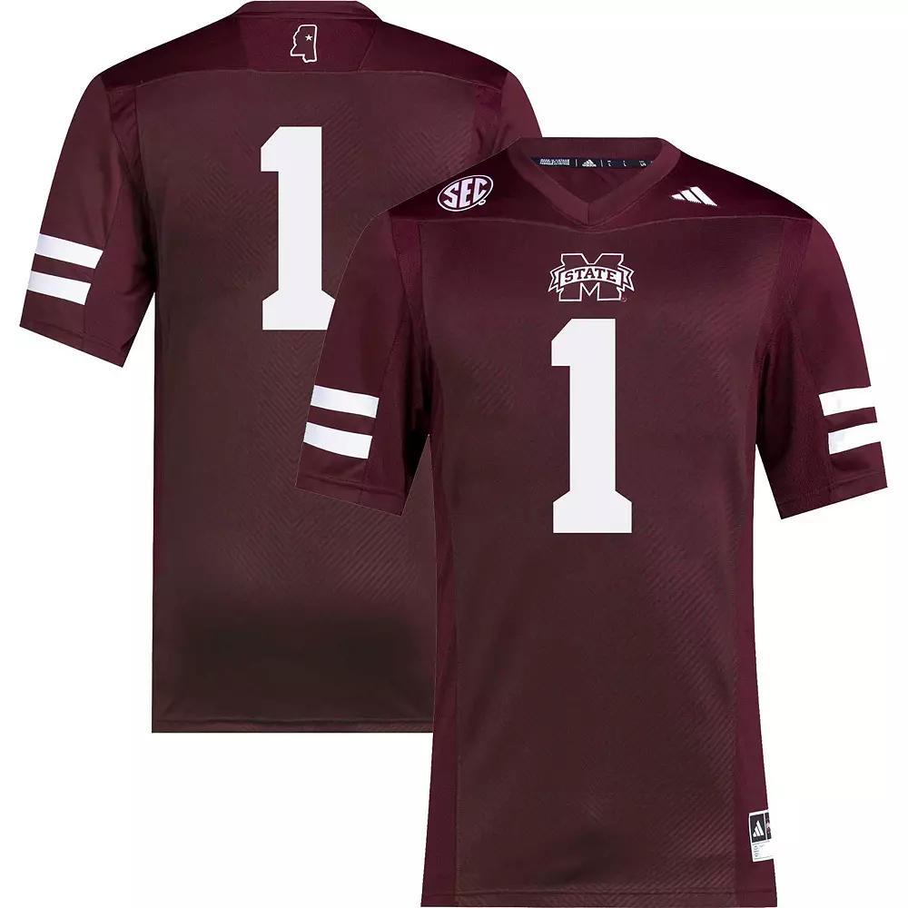 Mens adidas #1 Maroon Mississippi State Bulldogs Premier Football Jersey Product Image