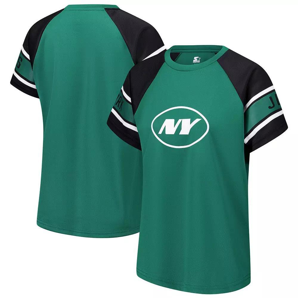 Women's Starter Green New York Jets 1st Rounder Color Block Raglan Top, Size: Large Product Image