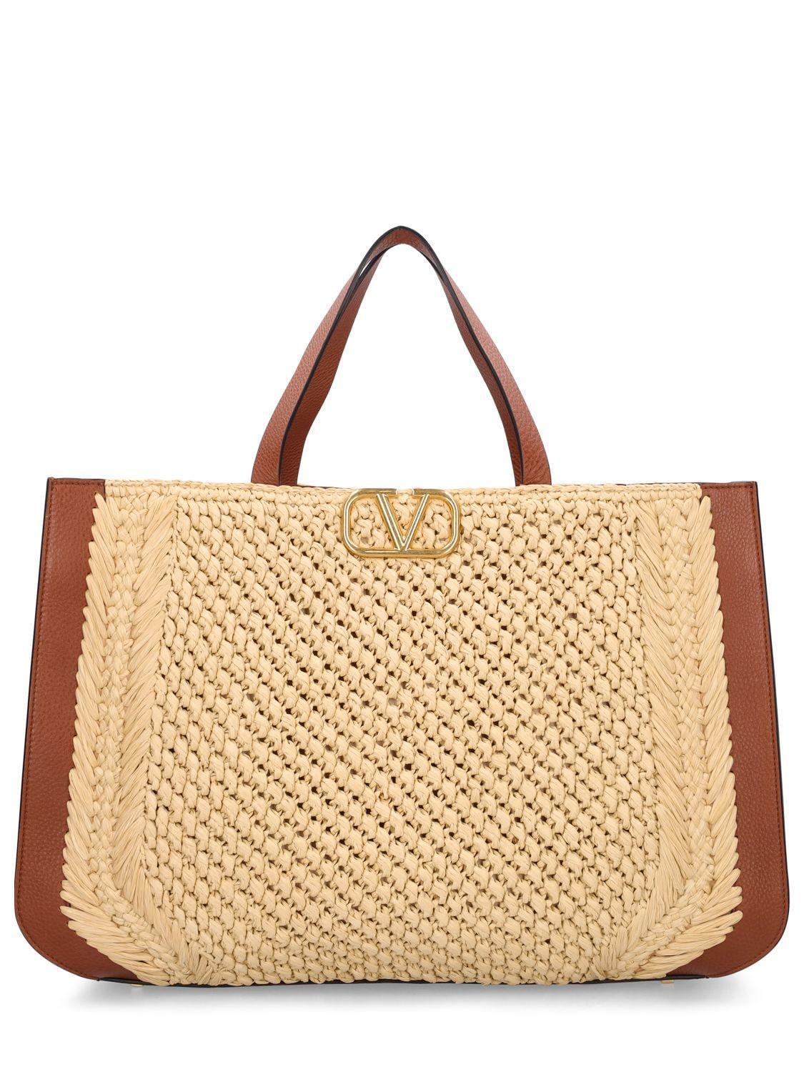 VALENTINO GARAVANI Vlogo Signature Crochet Raffia Tote Bag In Neutrals Product Image