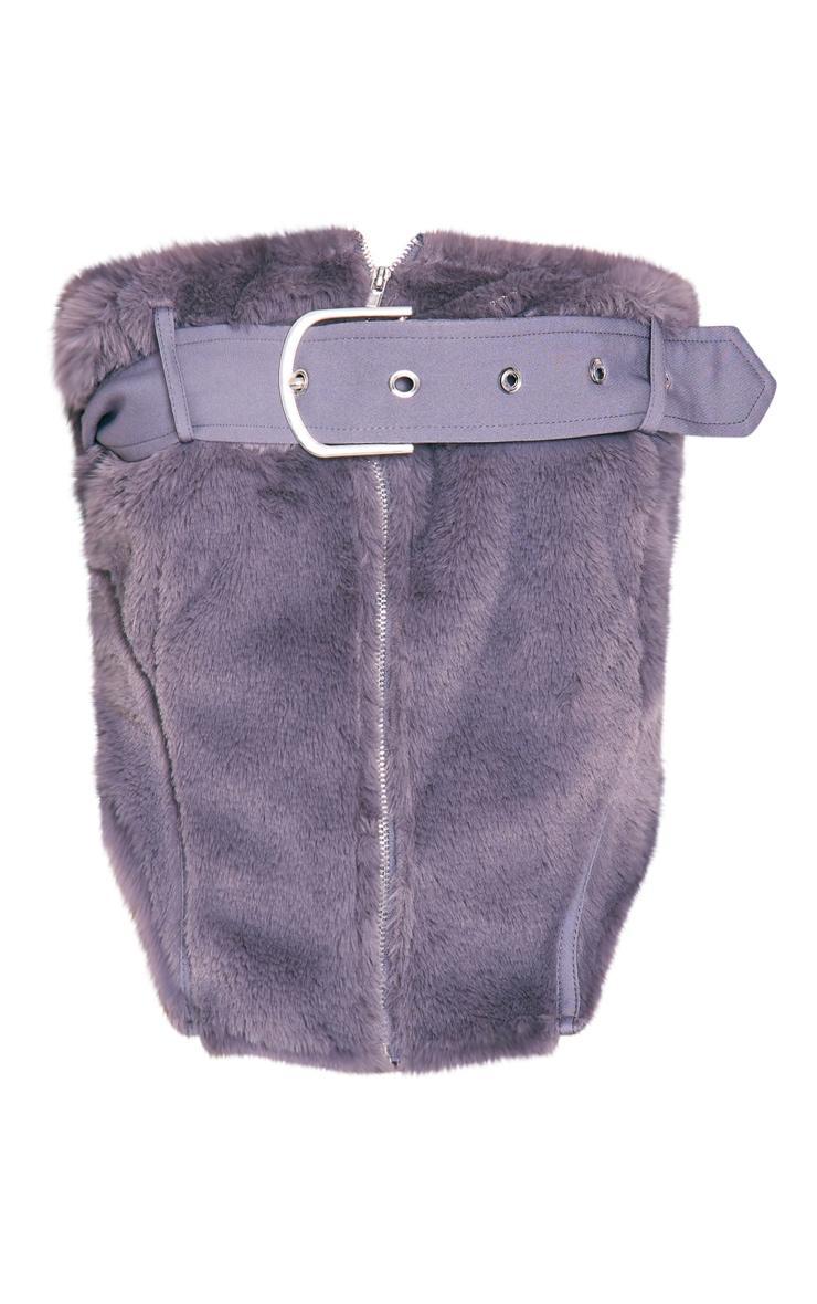 Dark Grey Fur Buckle Zip Detail Corset Product Image