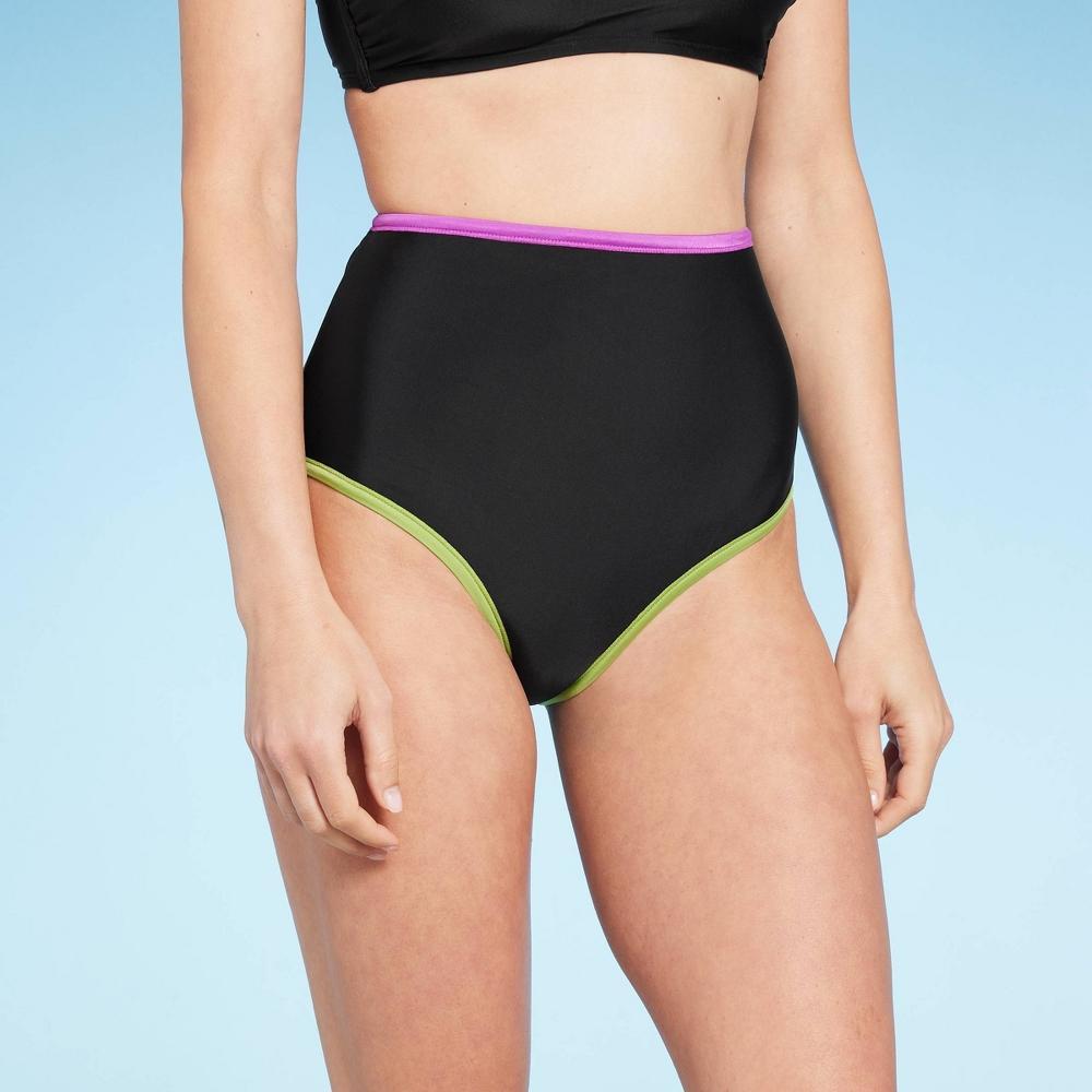 Womens Contrast Binding High Waist Bikini Bottom - Shade & Shore Black 1X Product Image