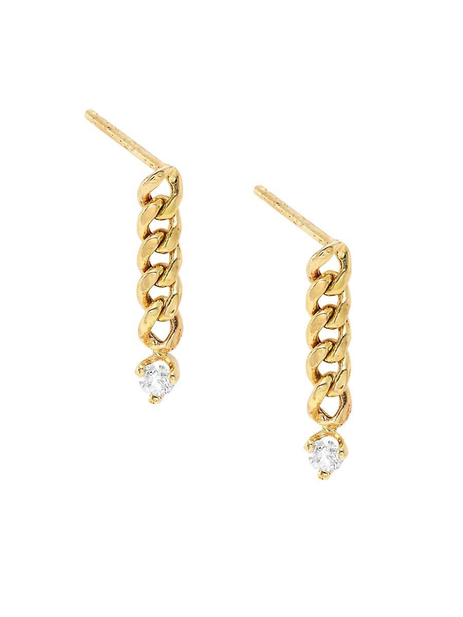 Womens 14K Yellow Gold & Diamond Small Curb Chain Drop Earrings Product Image