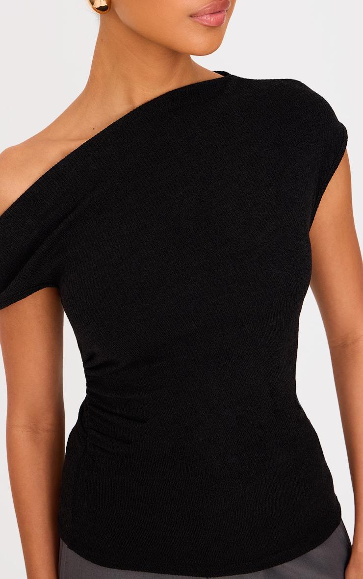  Black Textured Ruched Asymmetric Longline Top Product Image