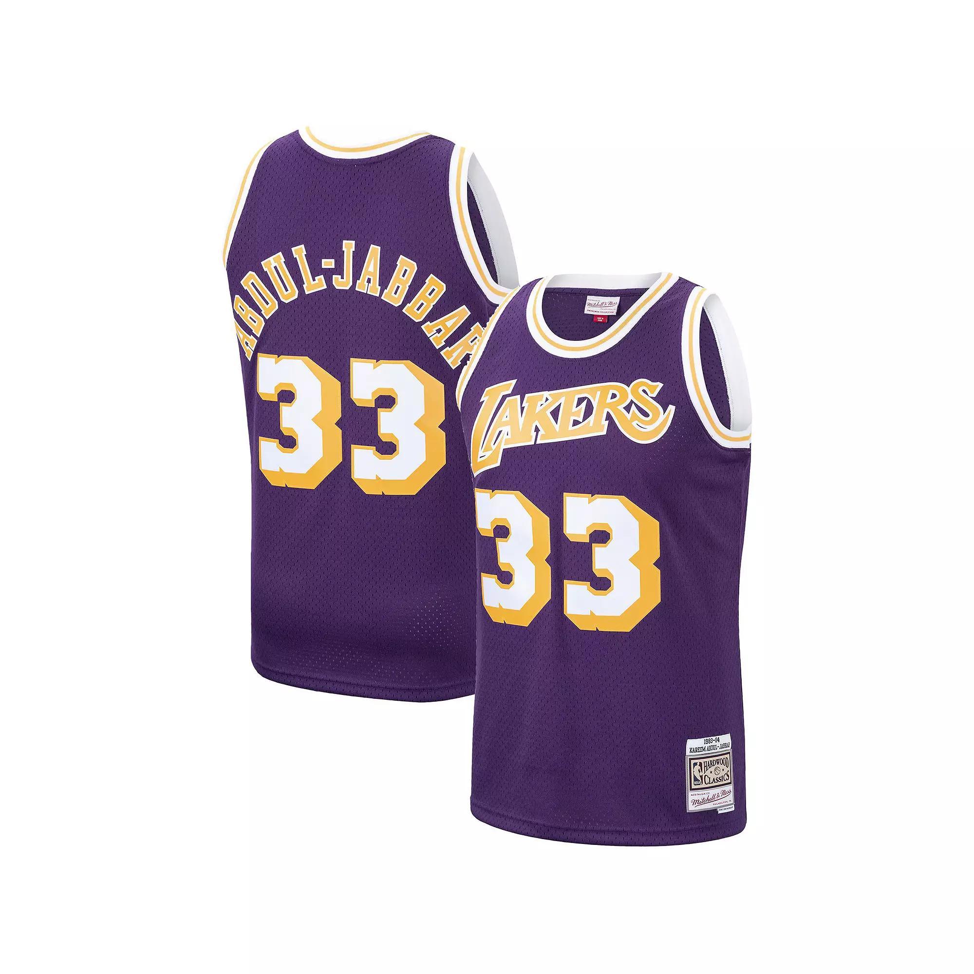 Men's Mitchell & Ness Kareem Abdul-Jabbar Purple Los Angeles Lakers Hardwood Classics Swingman Jersey, Size: Large Product Image