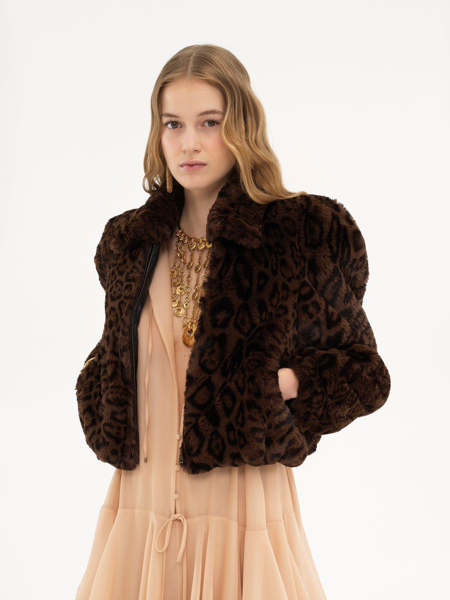 Cropped bomber jacket in faux fur Product Image