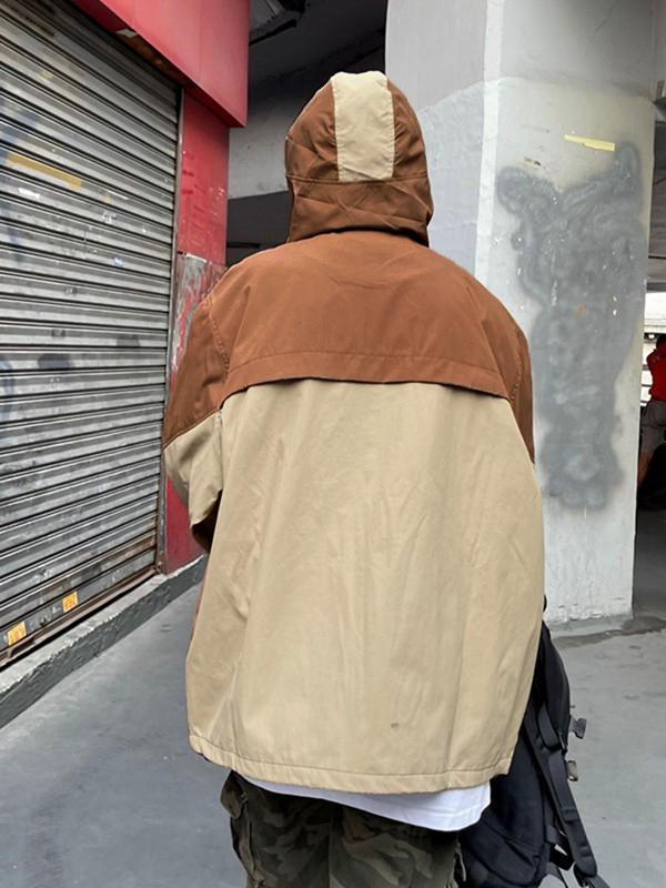 Oversize Embroidery Color Block Zip Up Hooded Jacket Product Image