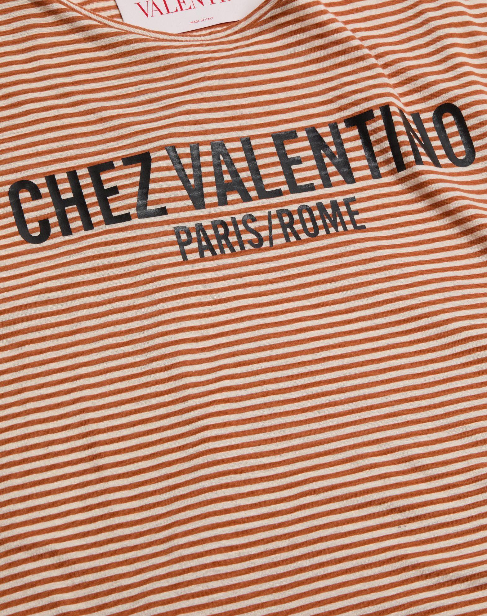 Striped Cotton T-Shirt With Chez Valentino Print Product Image