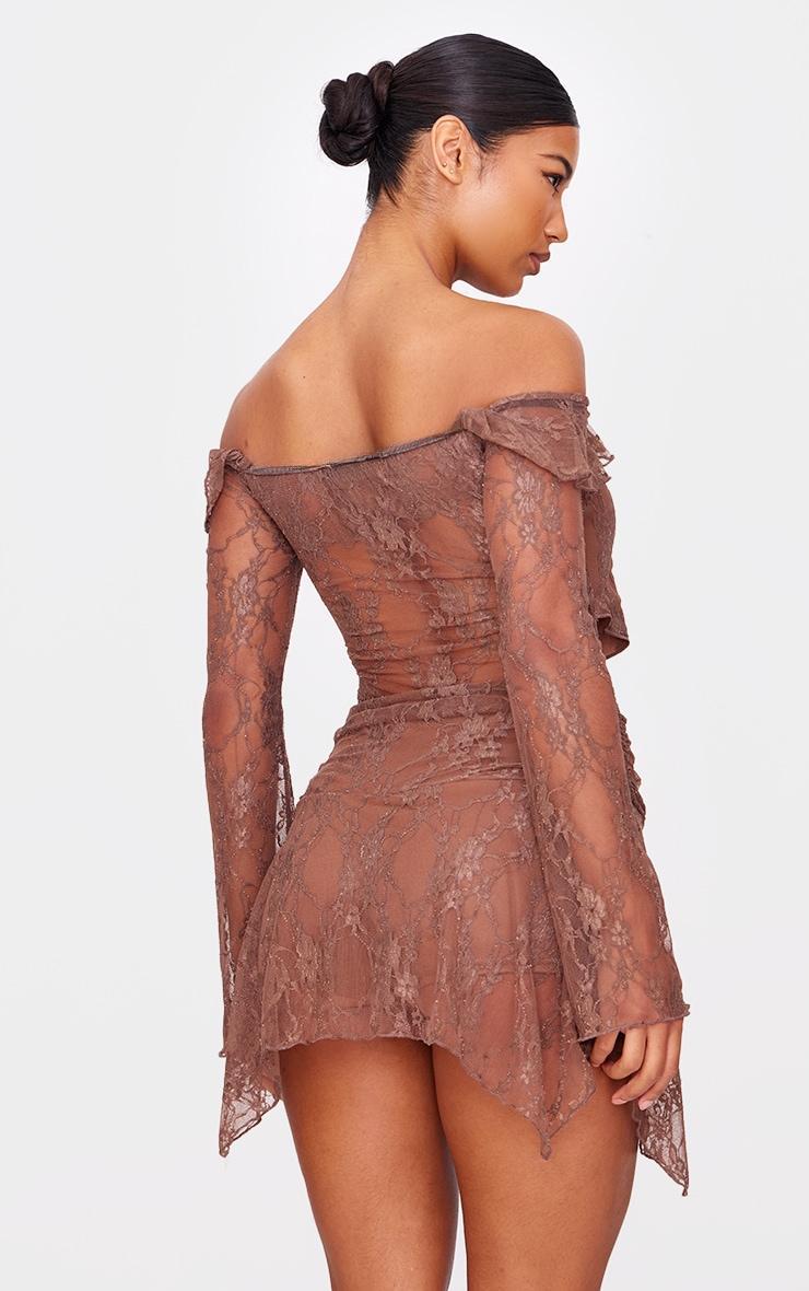 Chocolate Lace Cut Out Bardot Filly Detail Romper Product Image