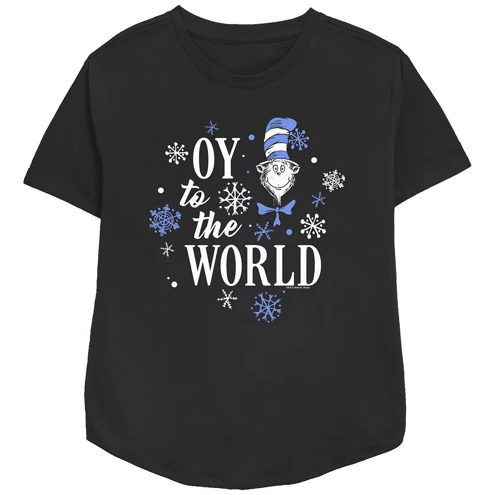 Women's Dr. Seuss The Cat In The Hat Oy To The World Relaxed Fit Graphic Tee, Size: Small, Black Product Image