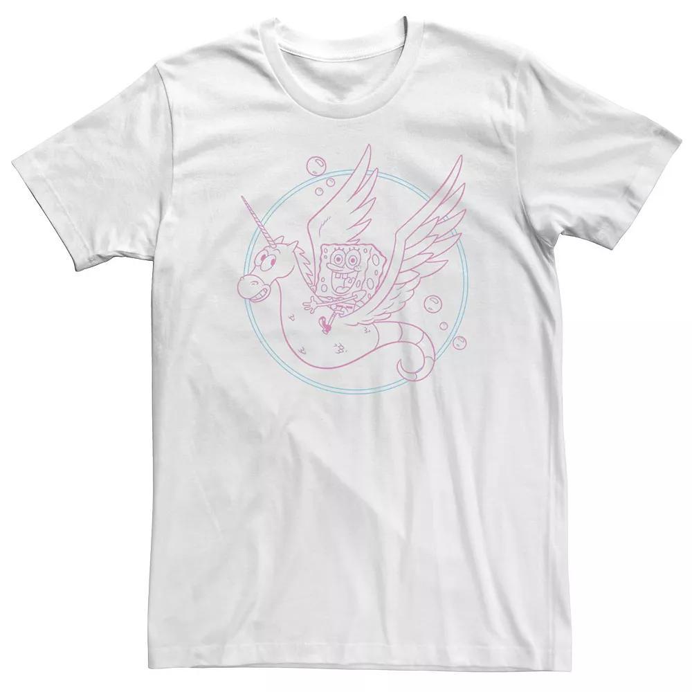 Men's Spongebob Sea Unicorn Pink Hue Outline Tee, Size: XL, White Product Image