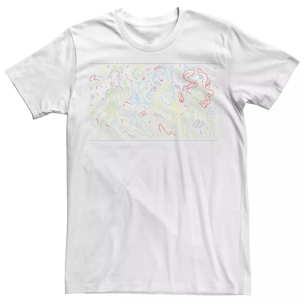 Men's Disney Princesses Neon Line Art Group Shot Tee, Size: Large, White Product Image