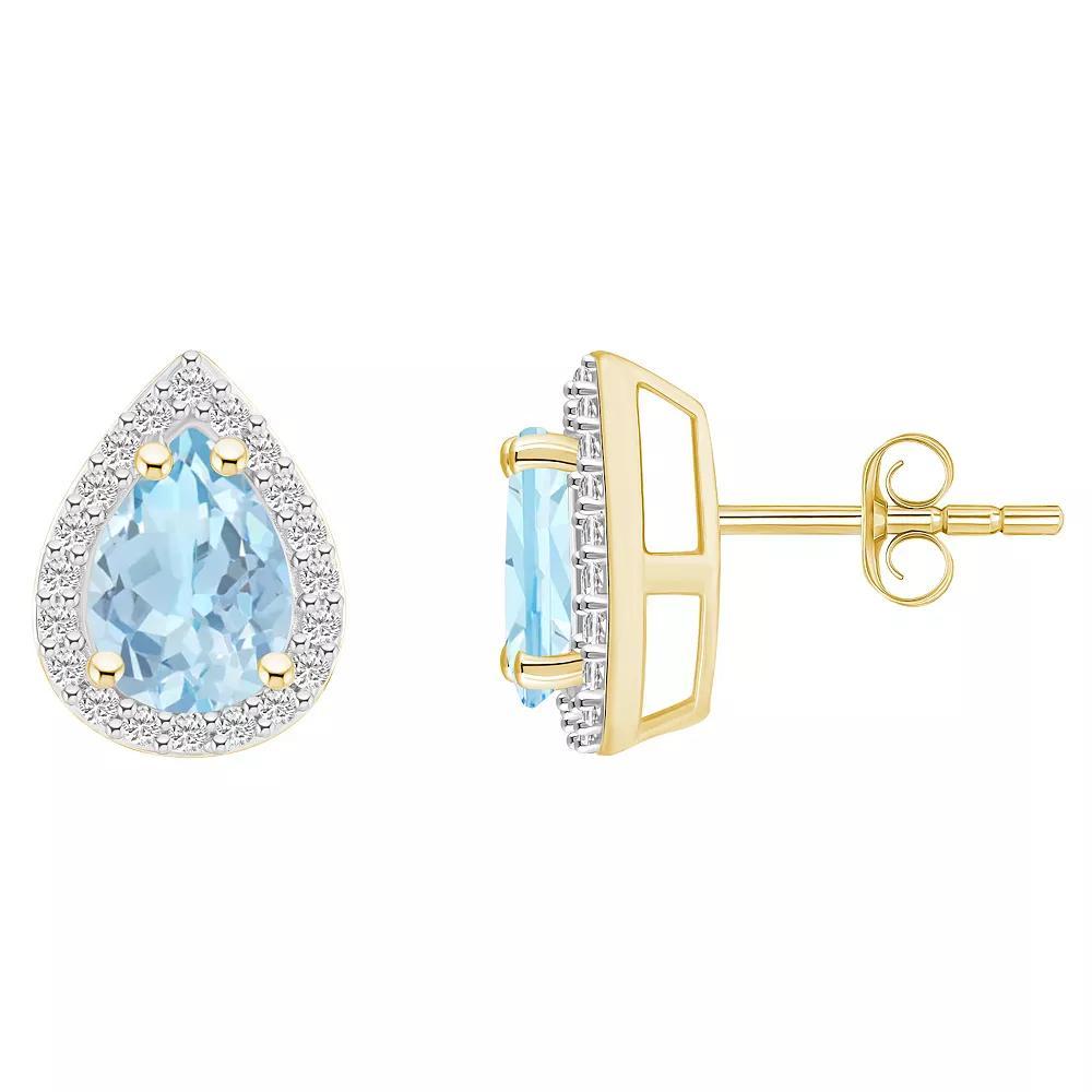 Celebration Gems 10k Gold Pear Shape Gemstone & Lab-Created White Sapphire Halo Stud Earrings, Women's, Blue Topaz Product Image