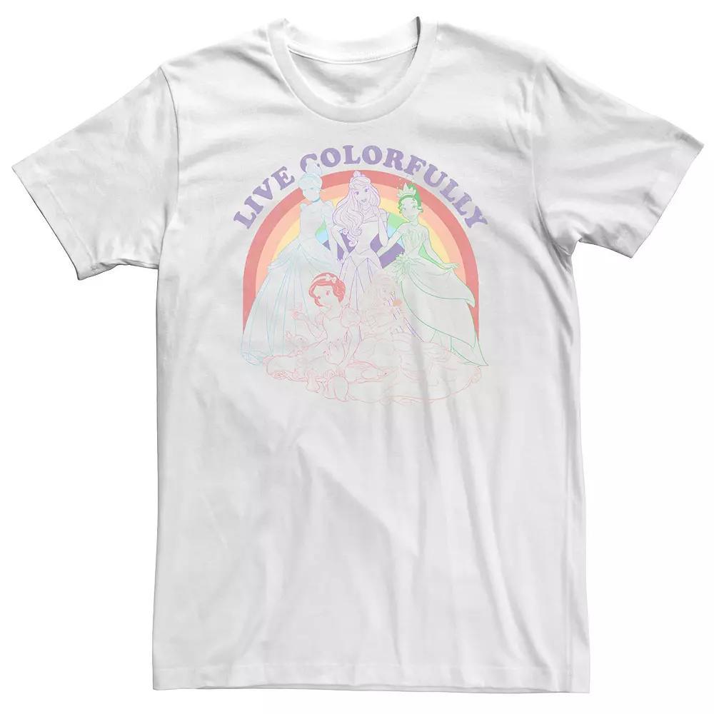Disney Princess Cinderella, Aurora, Tiana, Snow White & Belle Live Colorfully Rainbow Portrait Big & Tall Graphic Tee, Men's,  Product Image