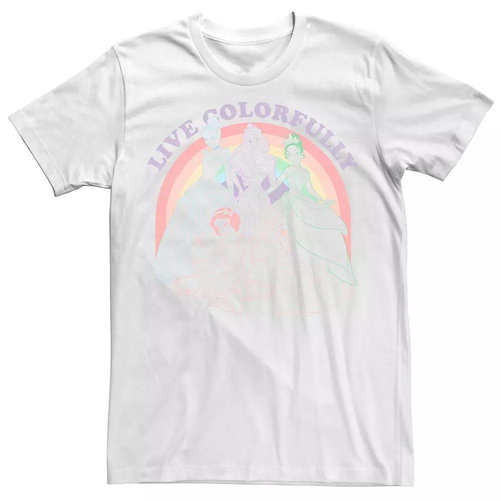 Disney Princess Cinderella, Aurora, Tiana, Snow White & Belle Live Colorfully Portrait Men's Graphic Tee,  Product Image