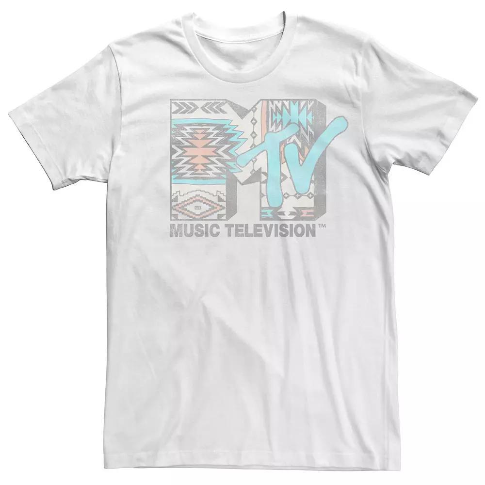 Men's MTV Faded Geometric Pattern Logo Short Sleeve Tee,  Product Image