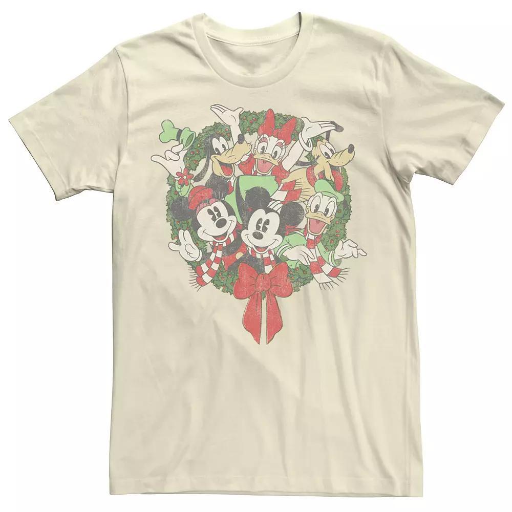 Disney's Group Shot Christmas Wreath Men's Tee, Size: Medium, Natural Product Image