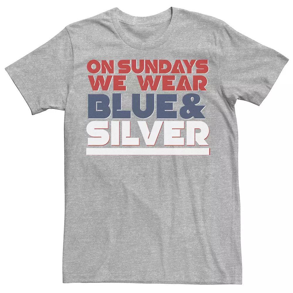 Mens On Sundays We Wear Blue And Silver Text Stack Graphic Tee Athletic Grey Product Image