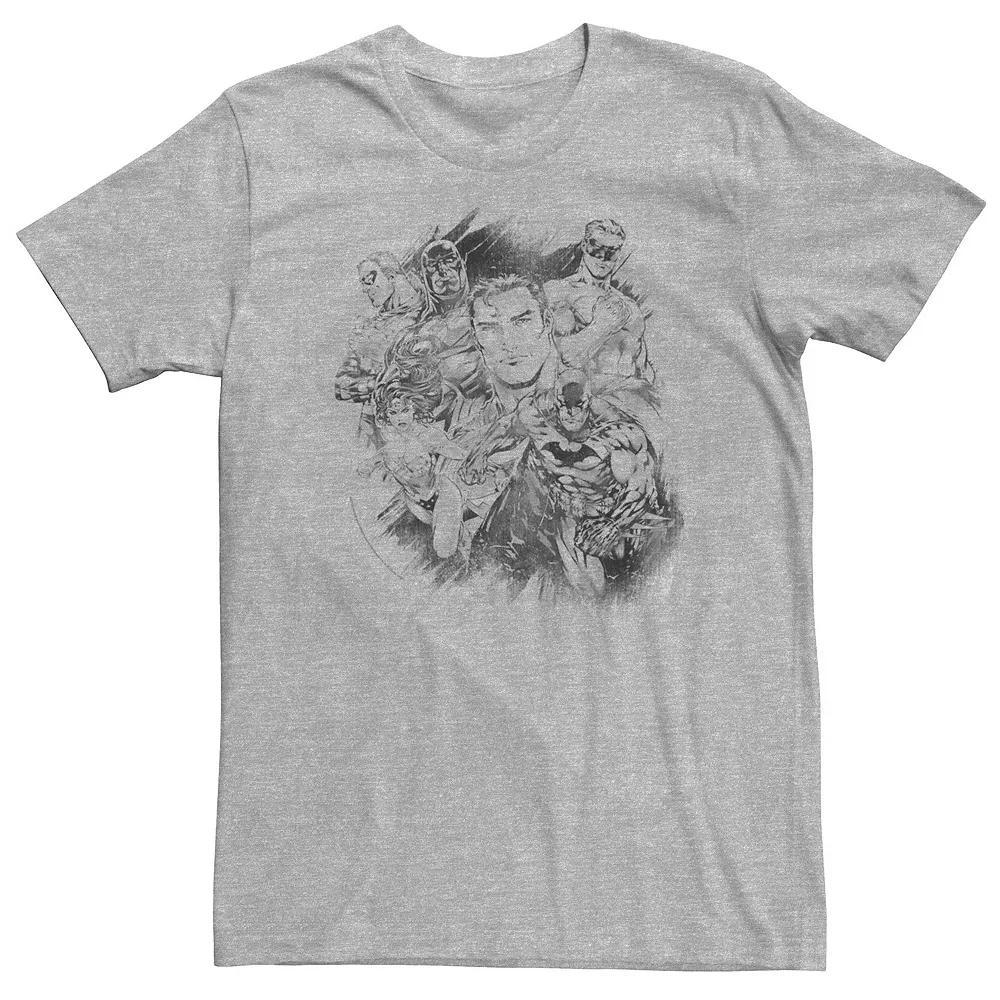 Big & Tall DC Comics Justice League Group Shot Black & White Sketch Tee, Men's,  Product Image