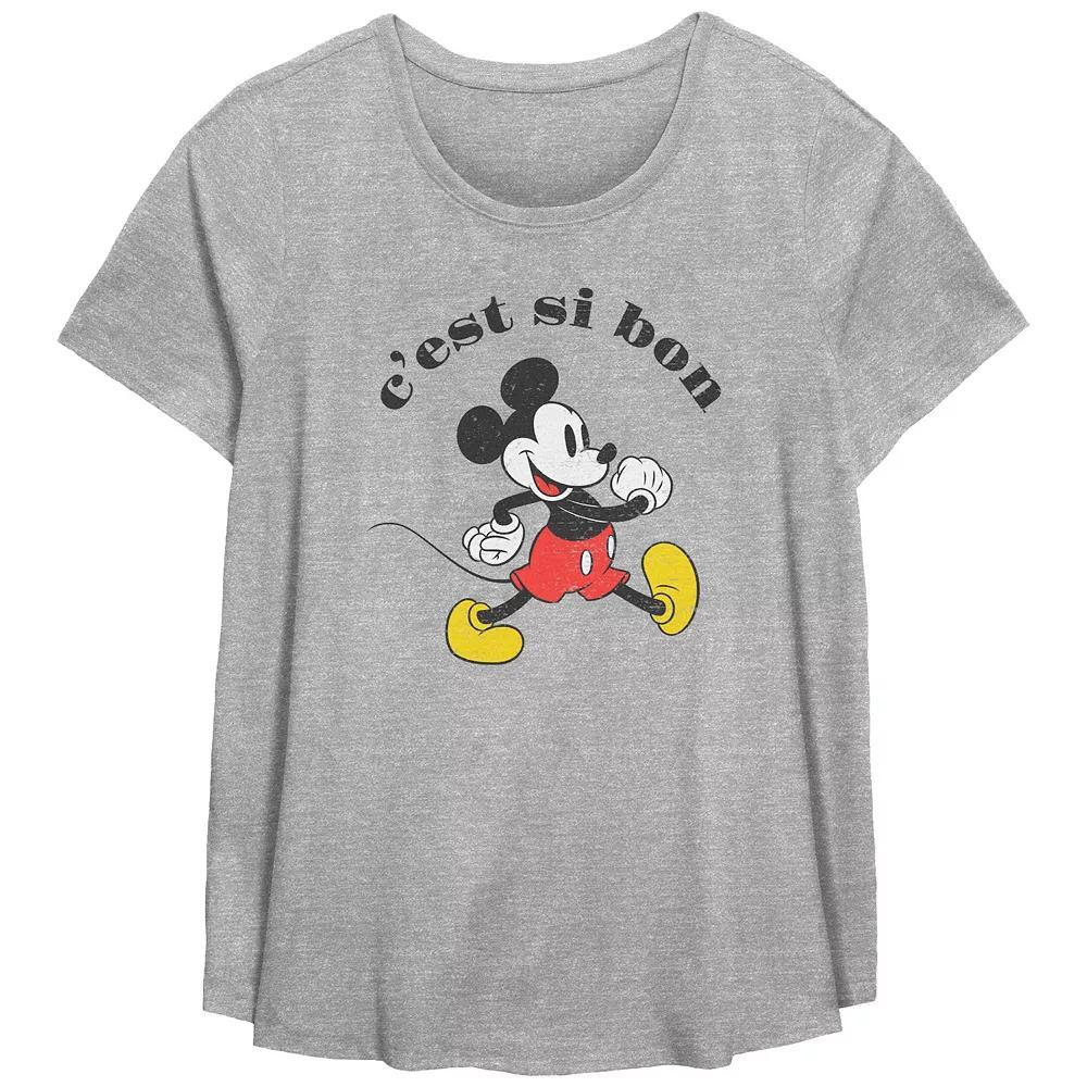 Disney's Mickey Mouse C'est Si Bon Plus Size Flowy Graphic Tee, Women's, Size: 1XL, Grey Gray Product Image