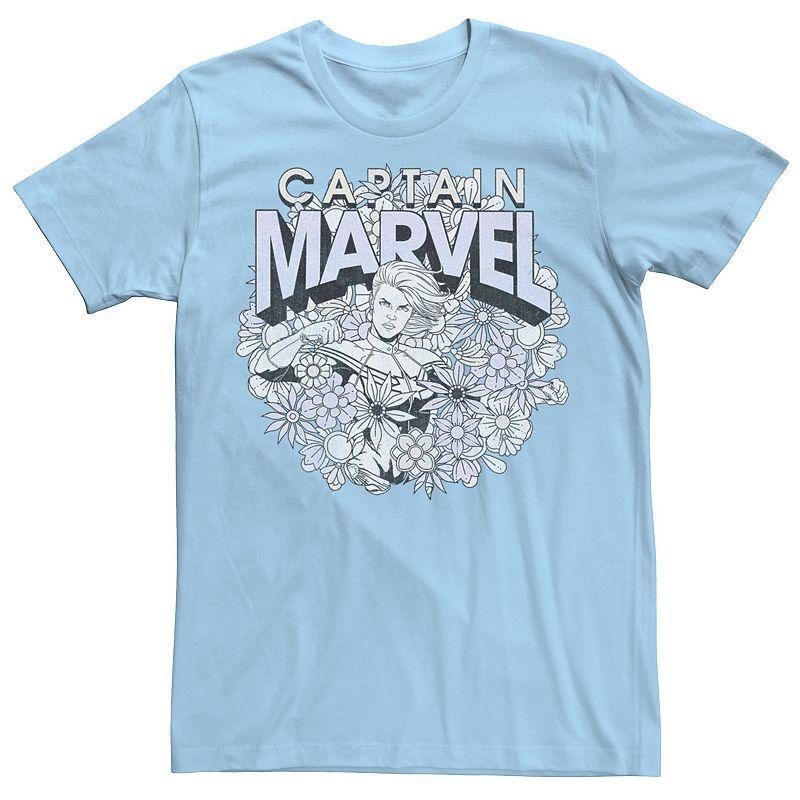 Men's Marvel Captain Marvel Spring Floral Tee, Size: Medium, Light Blue Product Image