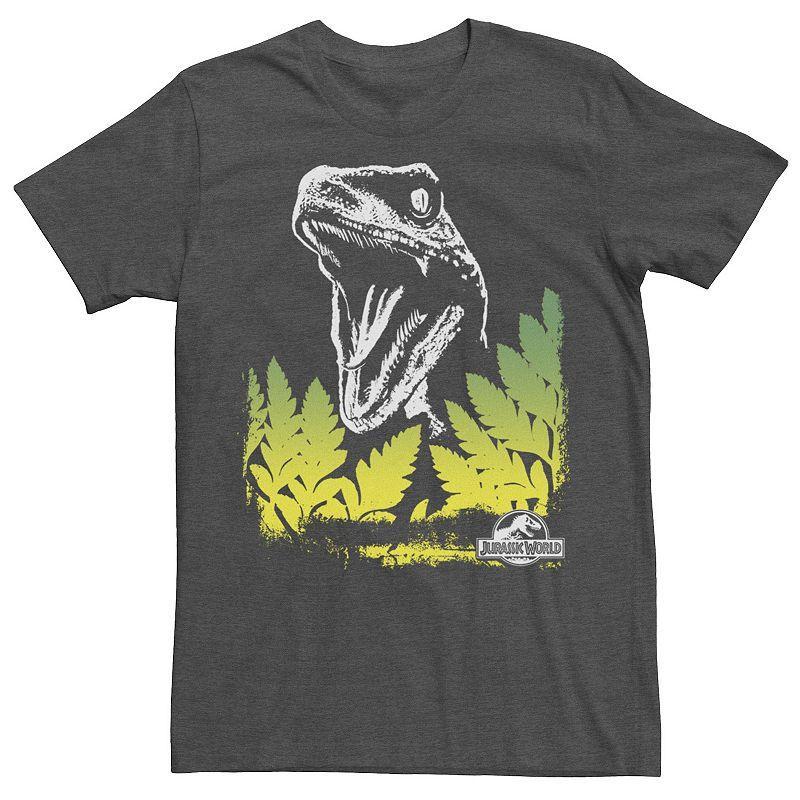 Men's Jurassic World Raptor Roaring Behind Bushes Graphic Tee, Size: Large, Grey Product Image