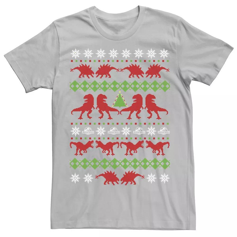 Men's Jurassic World Dino Ugly Holiday Sweater Tee, Size: XXL, Silver Product Image