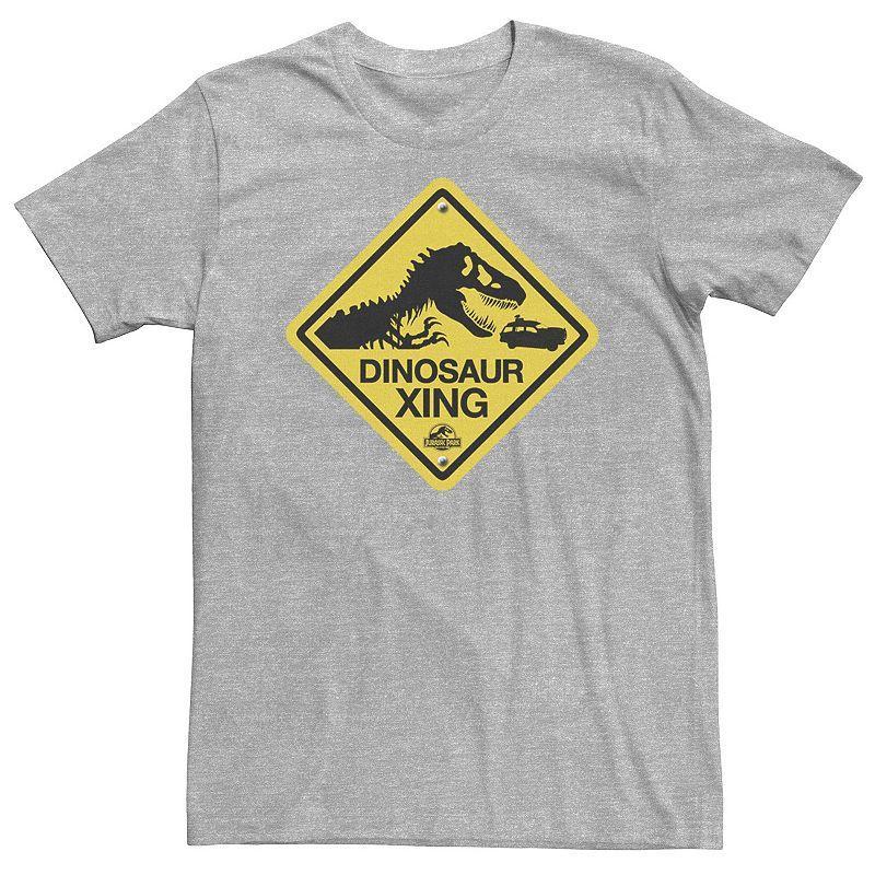 Big & Tall Jurassic Park Dinosaur Crossing Yellow Sign Tee, Men's, Size: XXL Tall, Athletic Grey Product Image