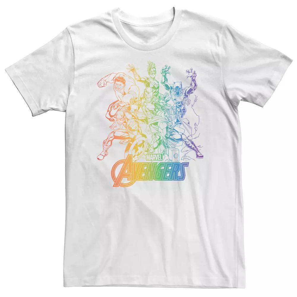 Big & Tall Marvel Avengers Pride Rainbow Gradient Outline Tee, Men's, Size: 5XL, White Product Image