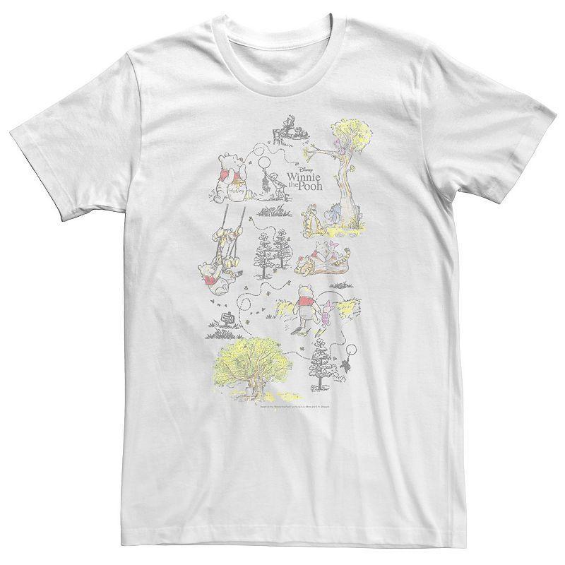 Big & Tall Disney Winnie The Pooh Group Shot Map Of 100 Acre Woods Tee, Mens Product Image