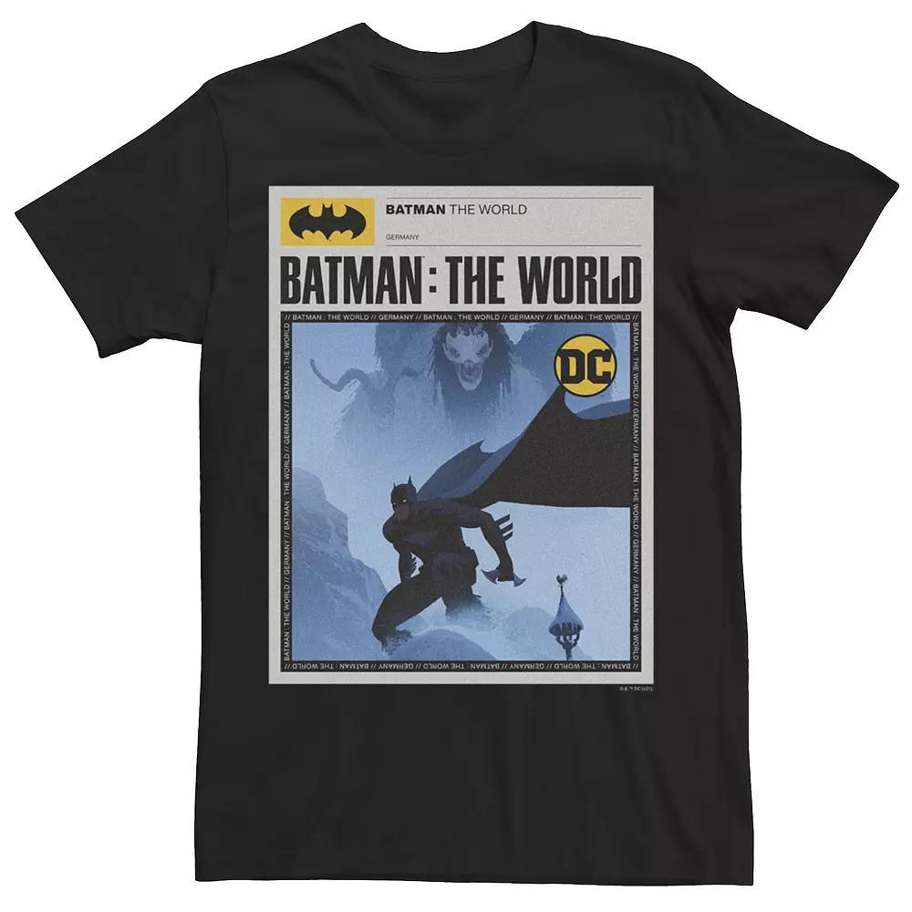 Men's Batman: The World Germany News Poster Tee, Boy's, Size: Large, Black Product Image