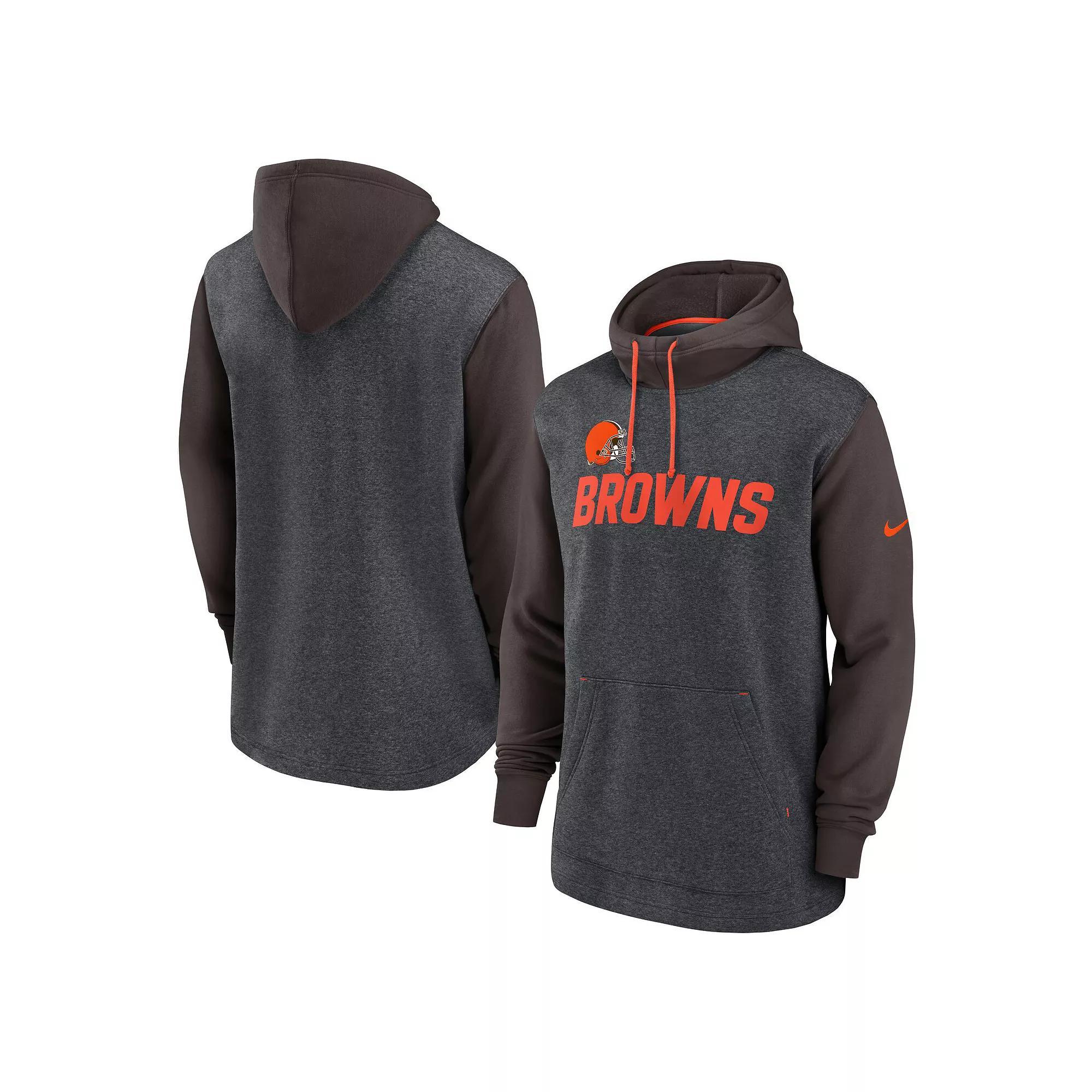 Men's Nike Heathered Charcoal/Brown Cleveland Browns Surrey Legacy Pullover Hoodie,  Product Image
