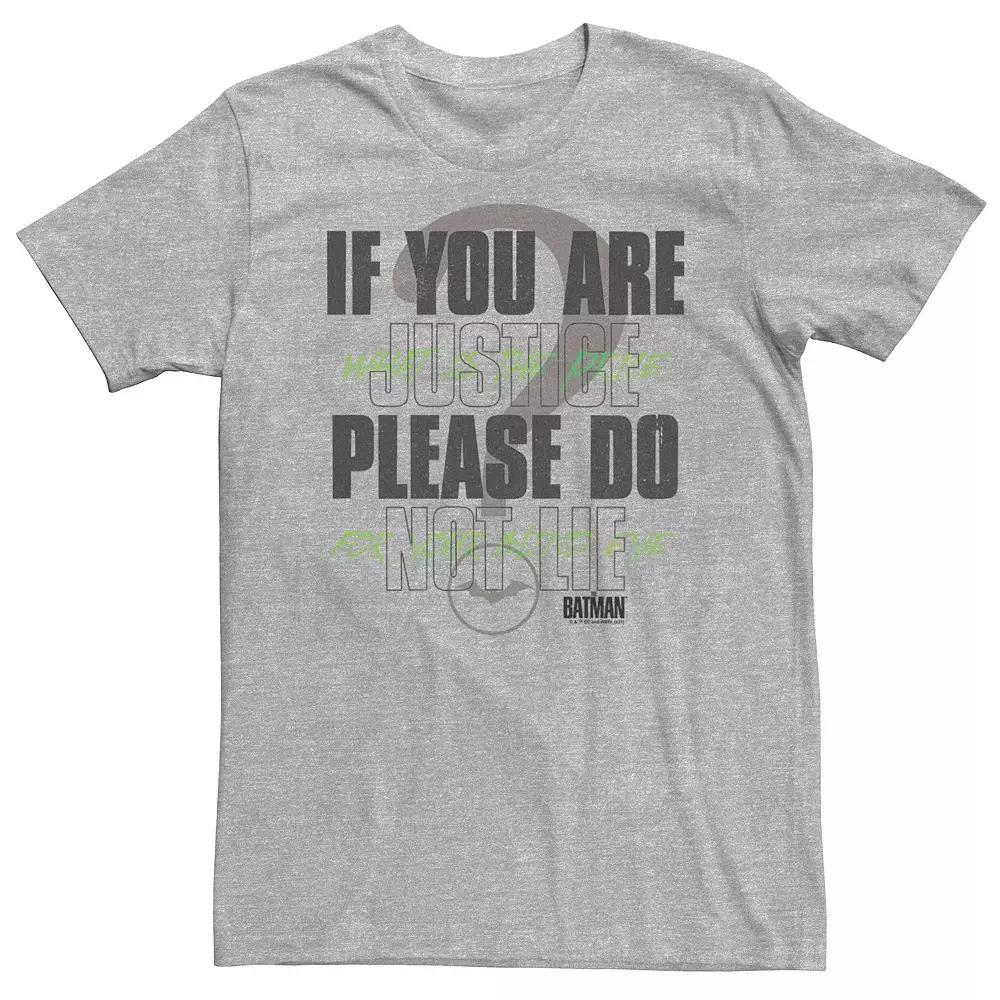 Big & Tall DC Batman If You Are Justice Please Do Not Lie Tee, Men's, Size: XXL Tall, Athletic Grey Product Image