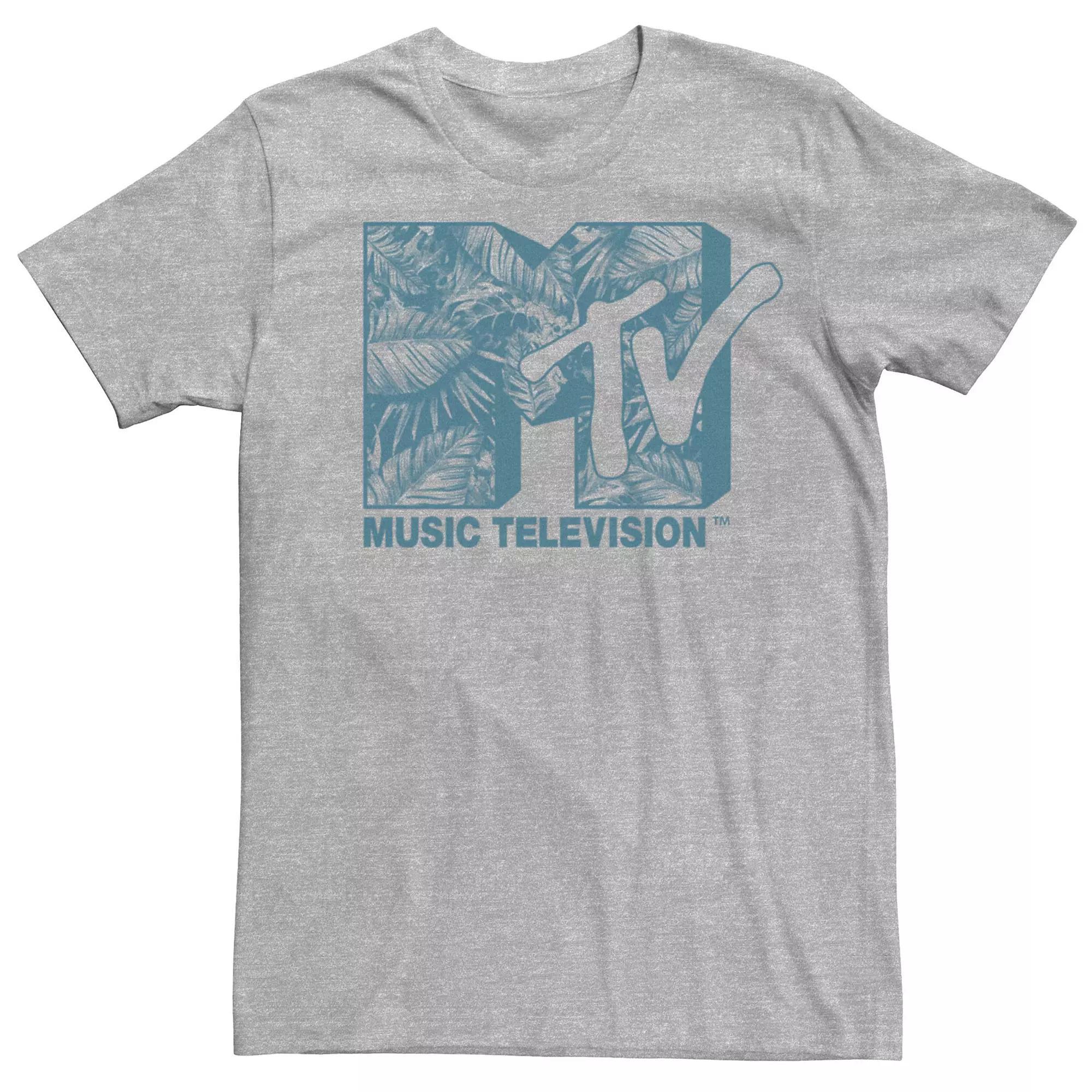 Men's MTV Logo Deep Teal Tropical Style Tee, Size: XXL, Athletic Grey Product Image