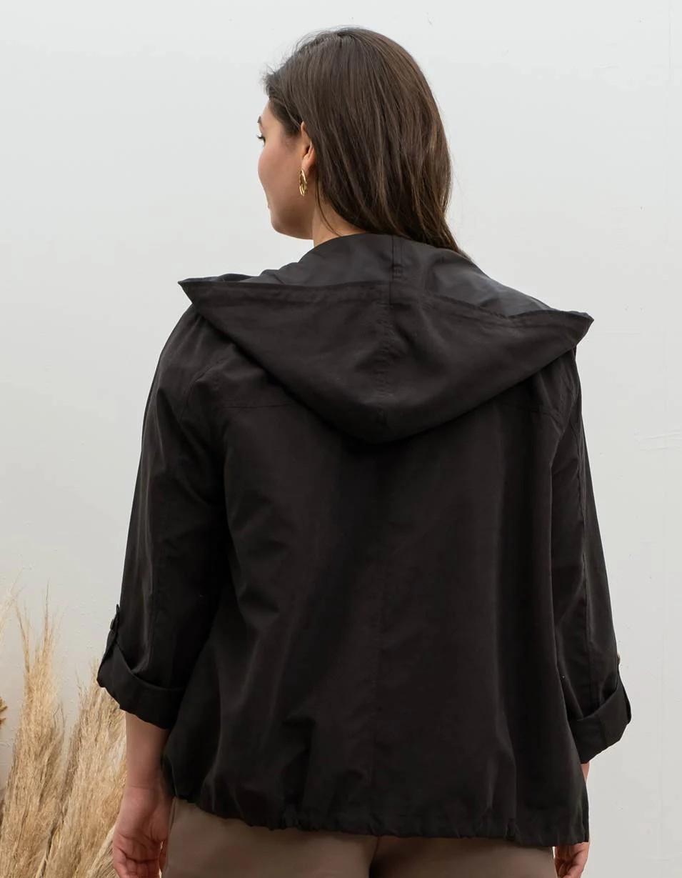 Plus Snap Button Zip Up Hooded Jacket Product Image