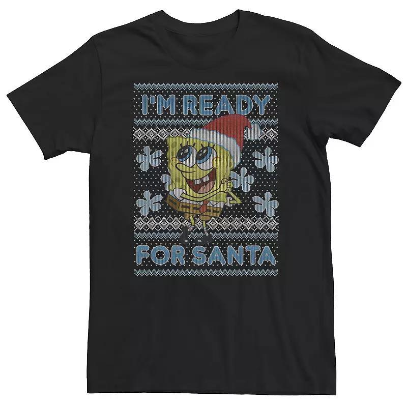 Big & Tall Nickelodeon SpongeBob SquarePants Im Ready For Santa Ugly Christmas Sweater Tee, Mens Navy Grey Product Image