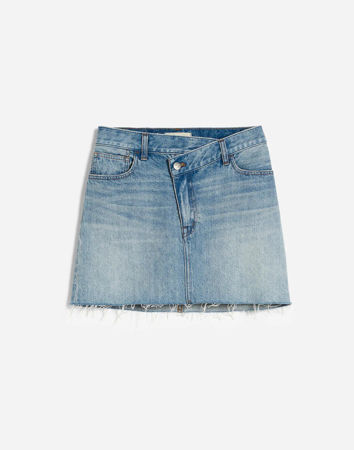 Denim Crossover-Waist Mini Skirt Product Image