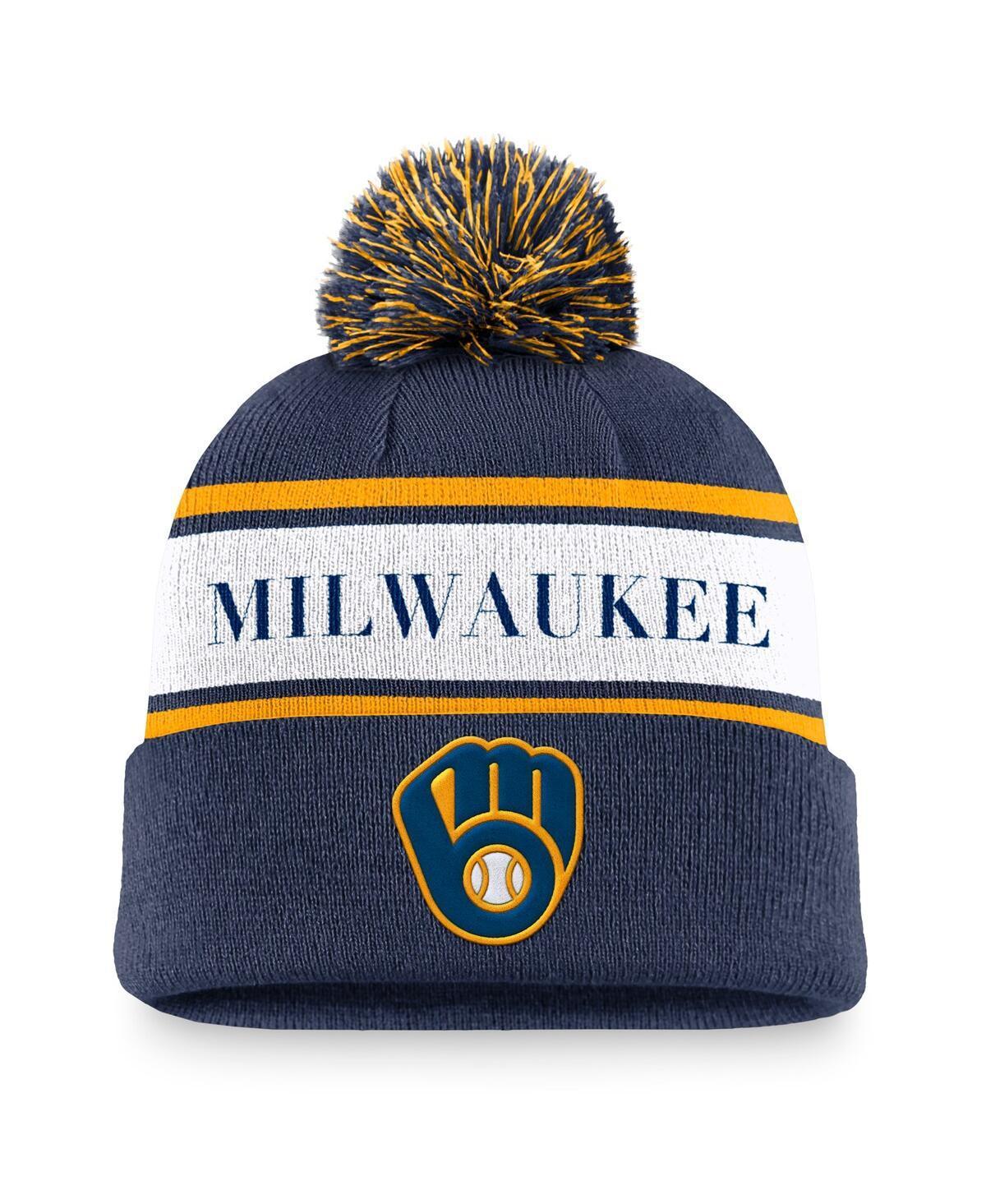 Milwaukee Brewers Team Stripe Peak Nike Mens MLB Cuffed Pom Beanie Product Image